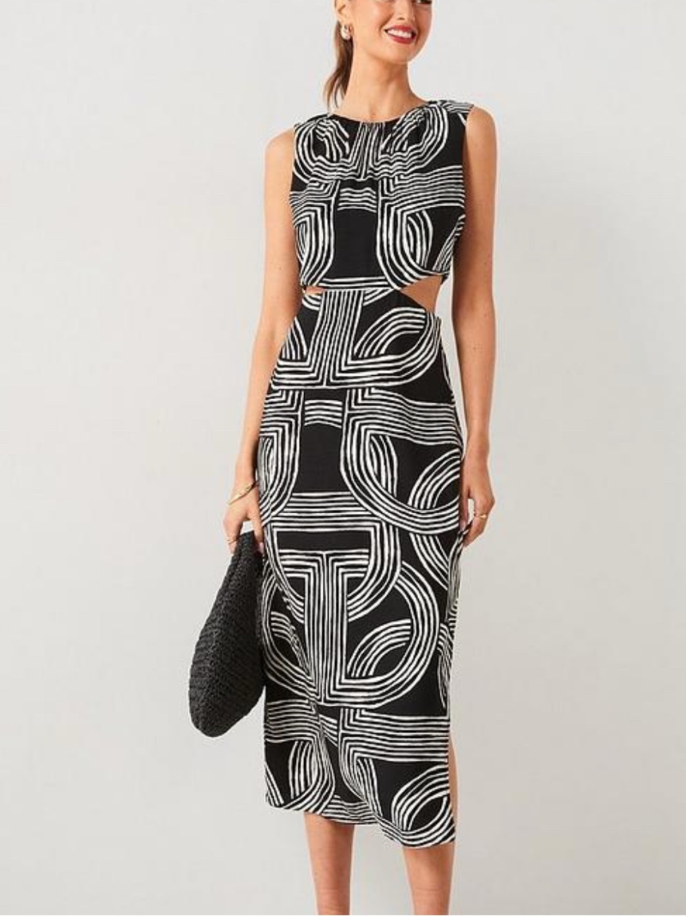 Mango Black & White Geometric Cutout Midi Dress NWT size small